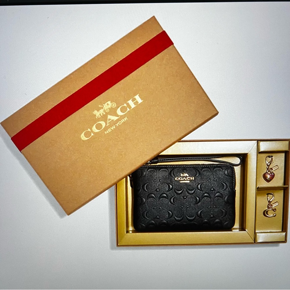 Coach Black Wristlet Wallet Gift Set with charms
